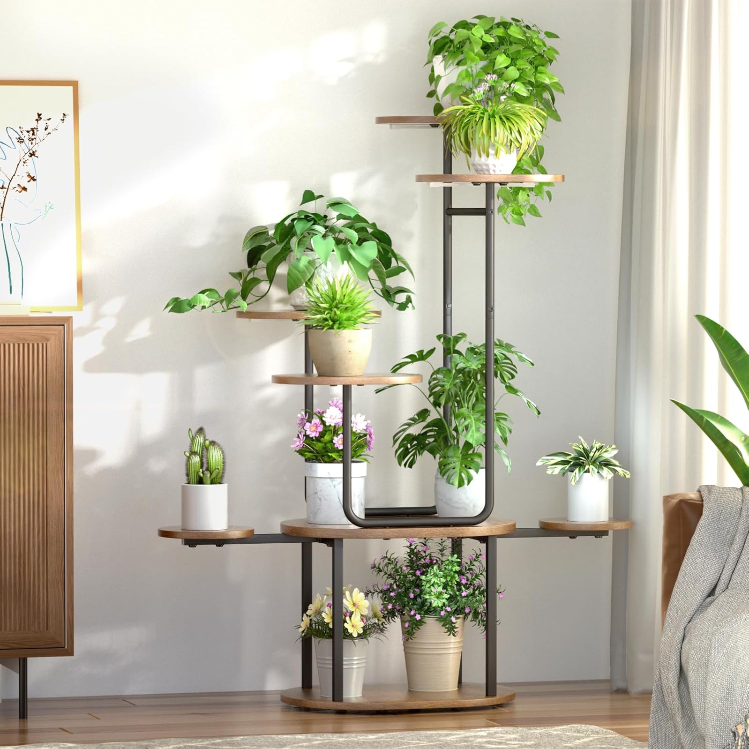 Indoor Plant Stand 8 Tier U-Shape Corner Shelf for Plants