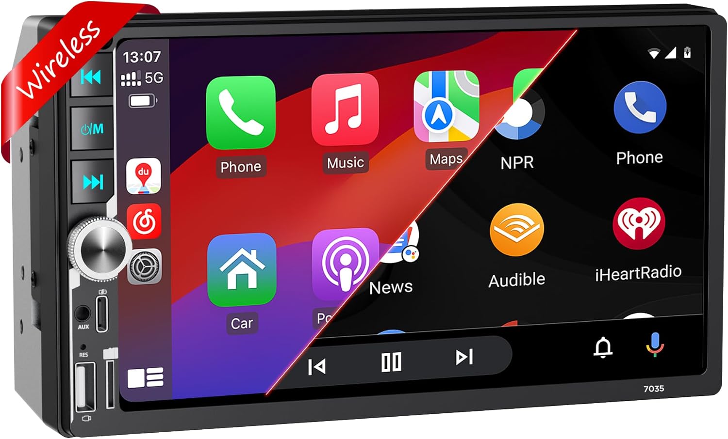 7ft' Double Din Car Stereo with Wireless Apple Carplay & Android Auto