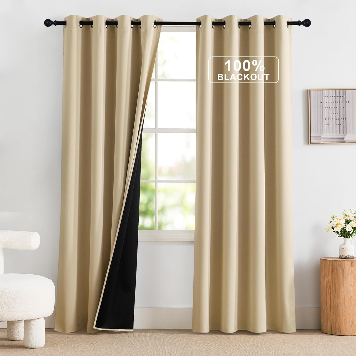 NICETOWN 100% Blackout Curtains for Total Darkness and Comfort