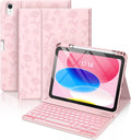 Hamile iPad 11th 10th Gen Case with Keyboard Pink Rose - Backlit