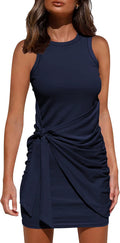 Bodycon T Shirt Mini Dress - Tie Waist Summer Wrap