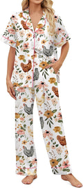 Satin Pajamas for Women Set Button Down Sleepwear - Floral Soft Fit