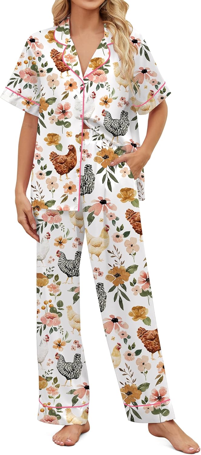 Satin Pajamas for Women Set - Comfortable Button Down Sleepwear