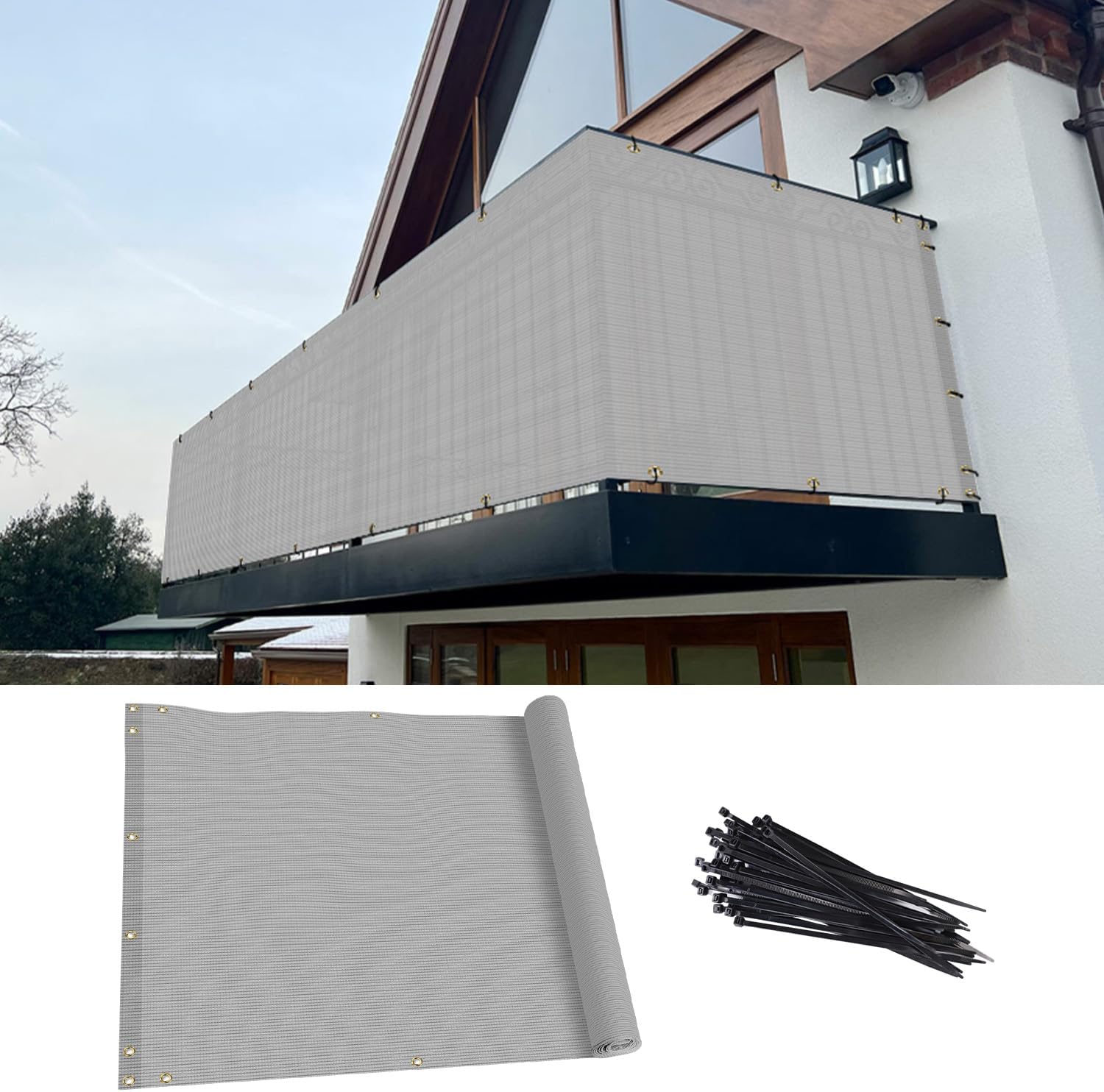 TANG 3ft x 9ft Light Gray Balcony Privacy Screen for Outdoor Use