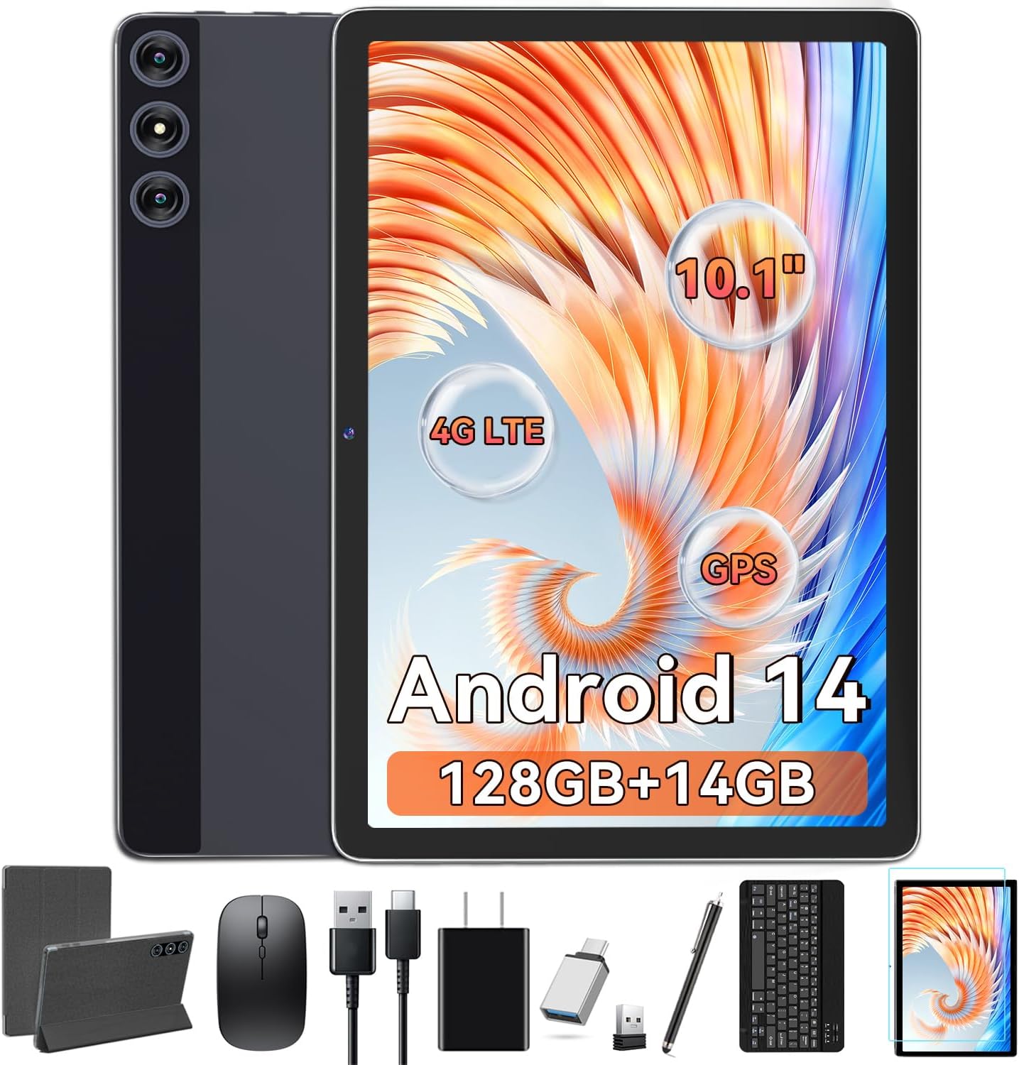 10.1 Inch Android 14 Tablet with Keyboard Bundle for All Needs