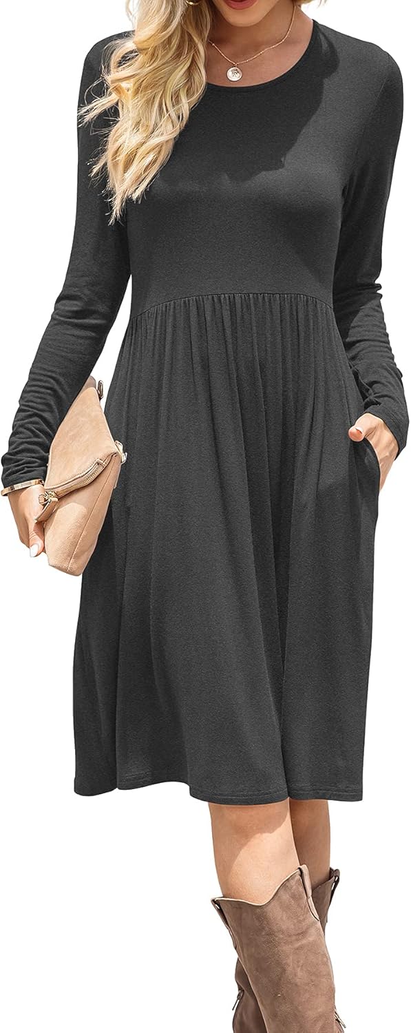 DB MOON Women Casual Long Sleeve Dresses with Pockets