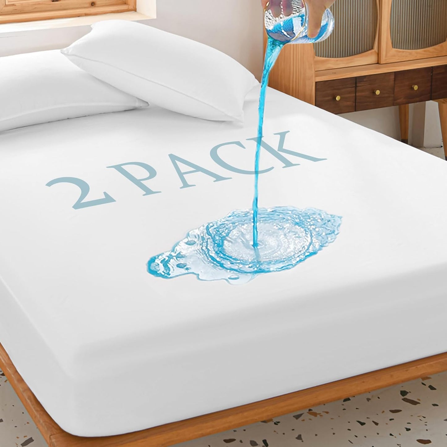 2 Pack Queen Waterproof Mattress Protector for Deep Pocket Beds