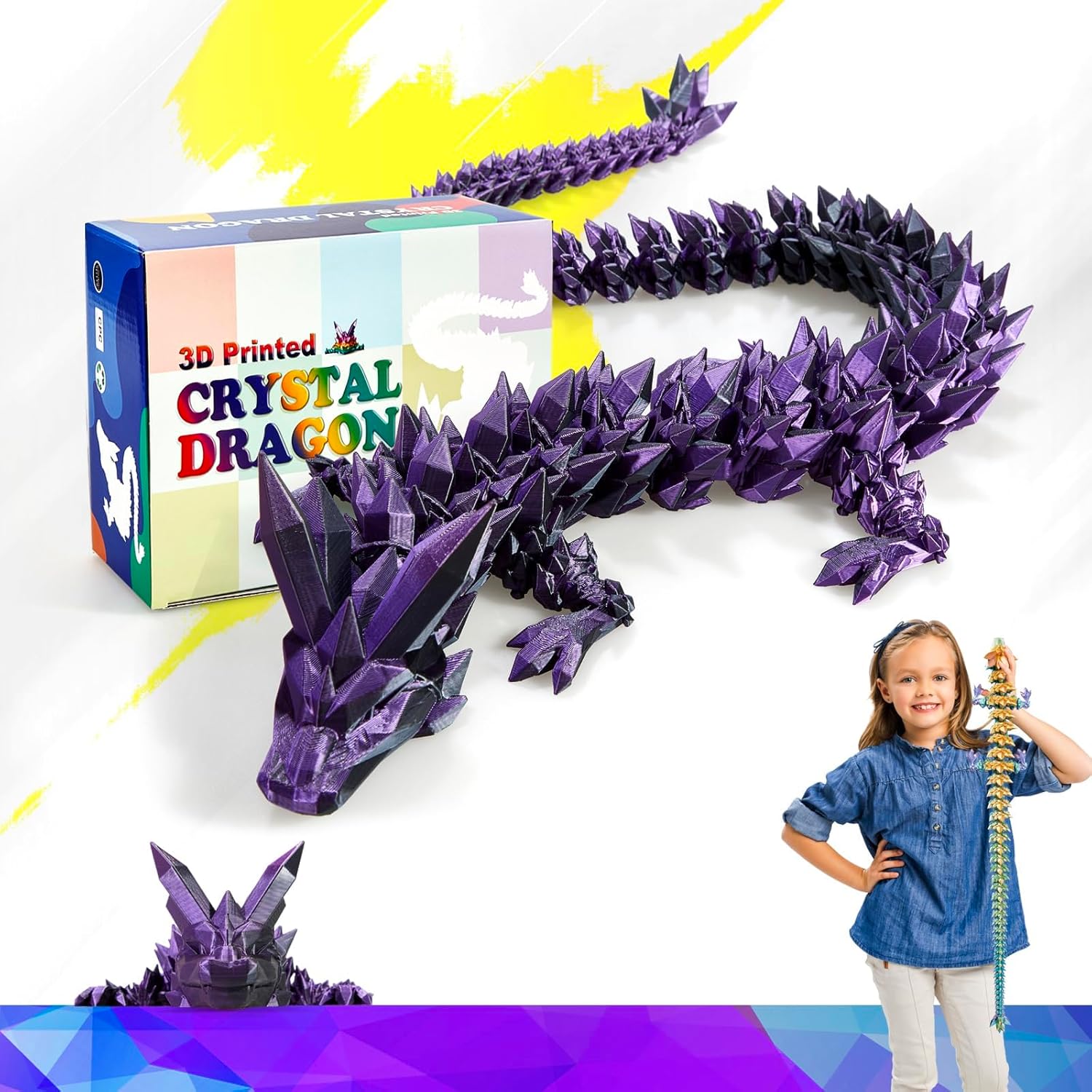 30 Inch Large 3D Printed Crystal Dragon Toy for Kids Fun