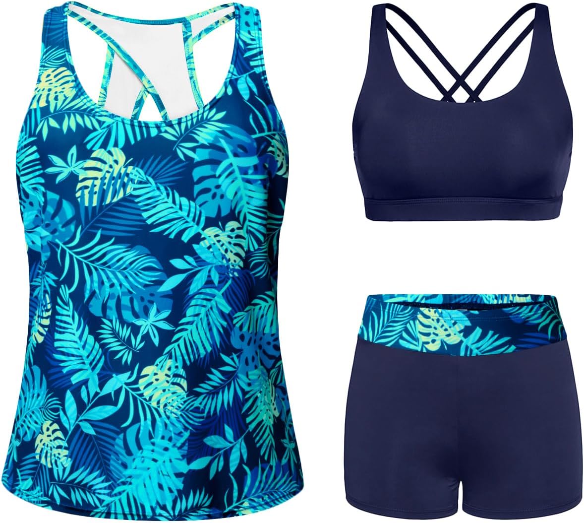 Tempt Me 3 Piece Tankini Swimsuits for Women with Boy Shorts