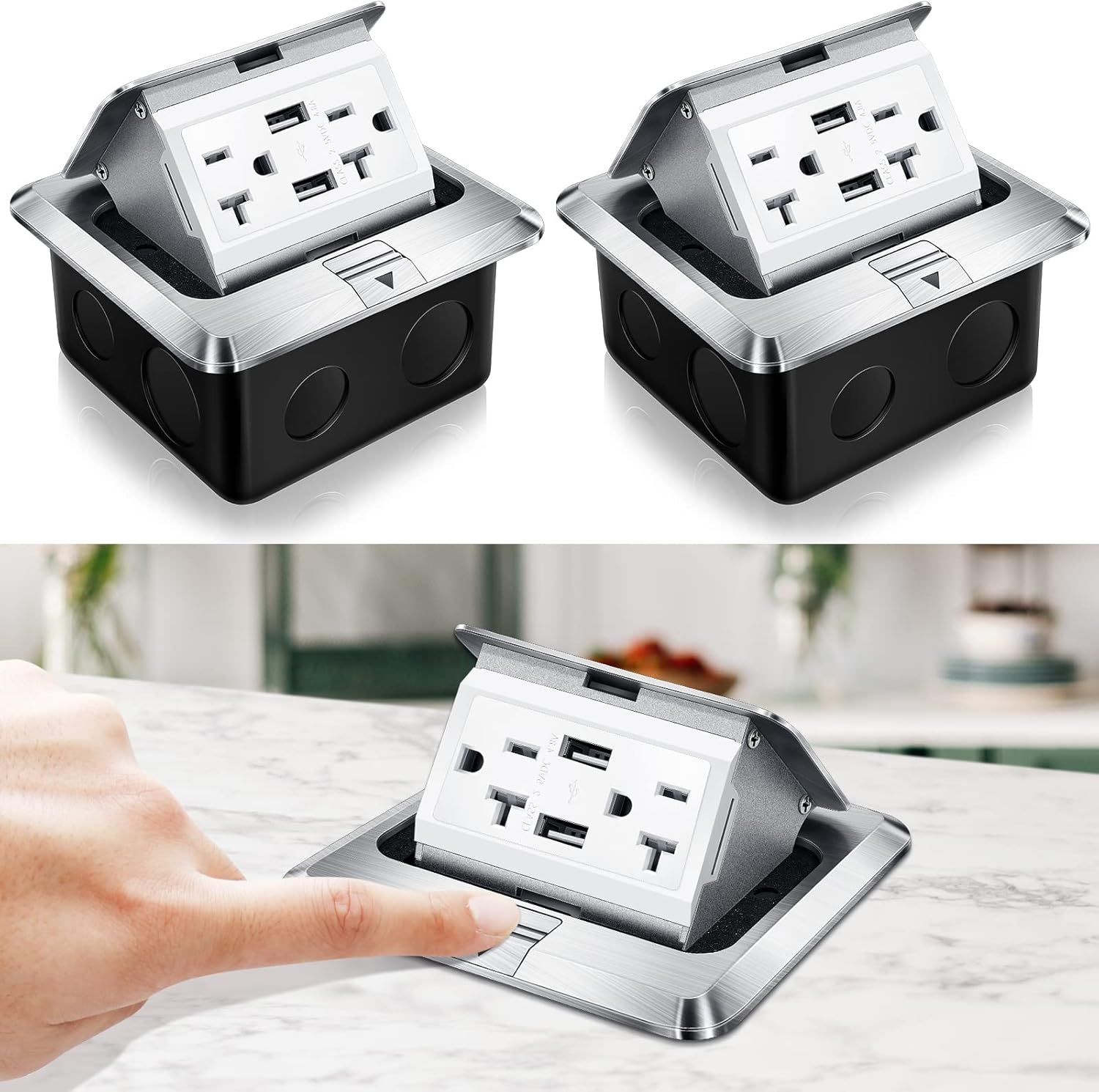 Hoolerry Pop Up Floor Electrical Outlet Cover Box Kit with USB