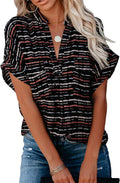 Allimy Women Summer Casual Split V Neckline Floral Chiffon Blouses but
