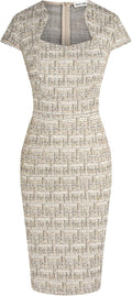 GRACE KARIN Women Gorgeous Pencil Dress Cap Sleeve Tweed - Work Ready