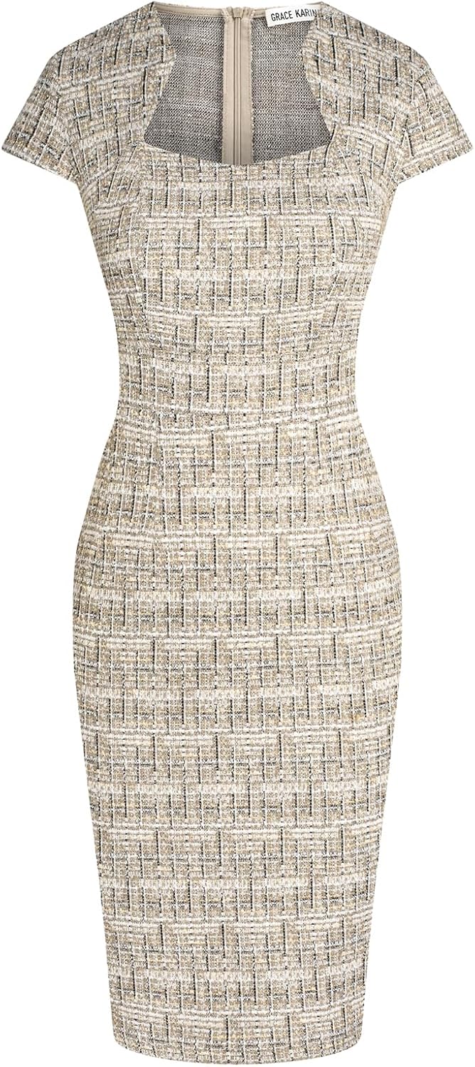 Gorgeous Pencil Dress for Work - Cap Sleeve Tweed Style