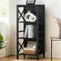 Small Bookshelf 4 Tier Industrial Bookcase - Narrow Black Shelf