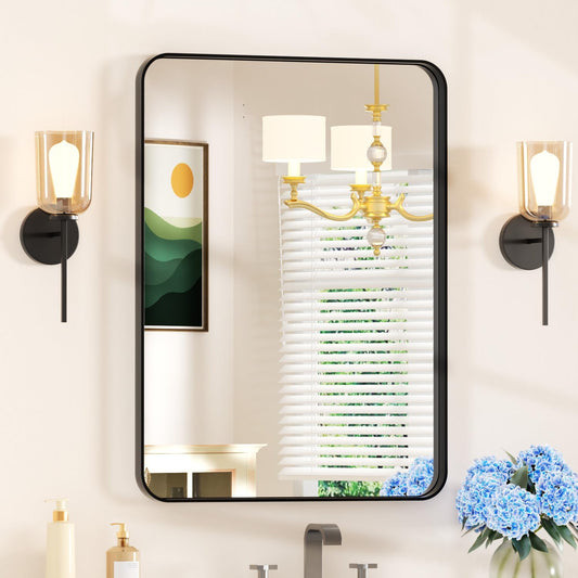 2230 Black Bathroom Mirror for Over Sink - Modern Rectangular Design