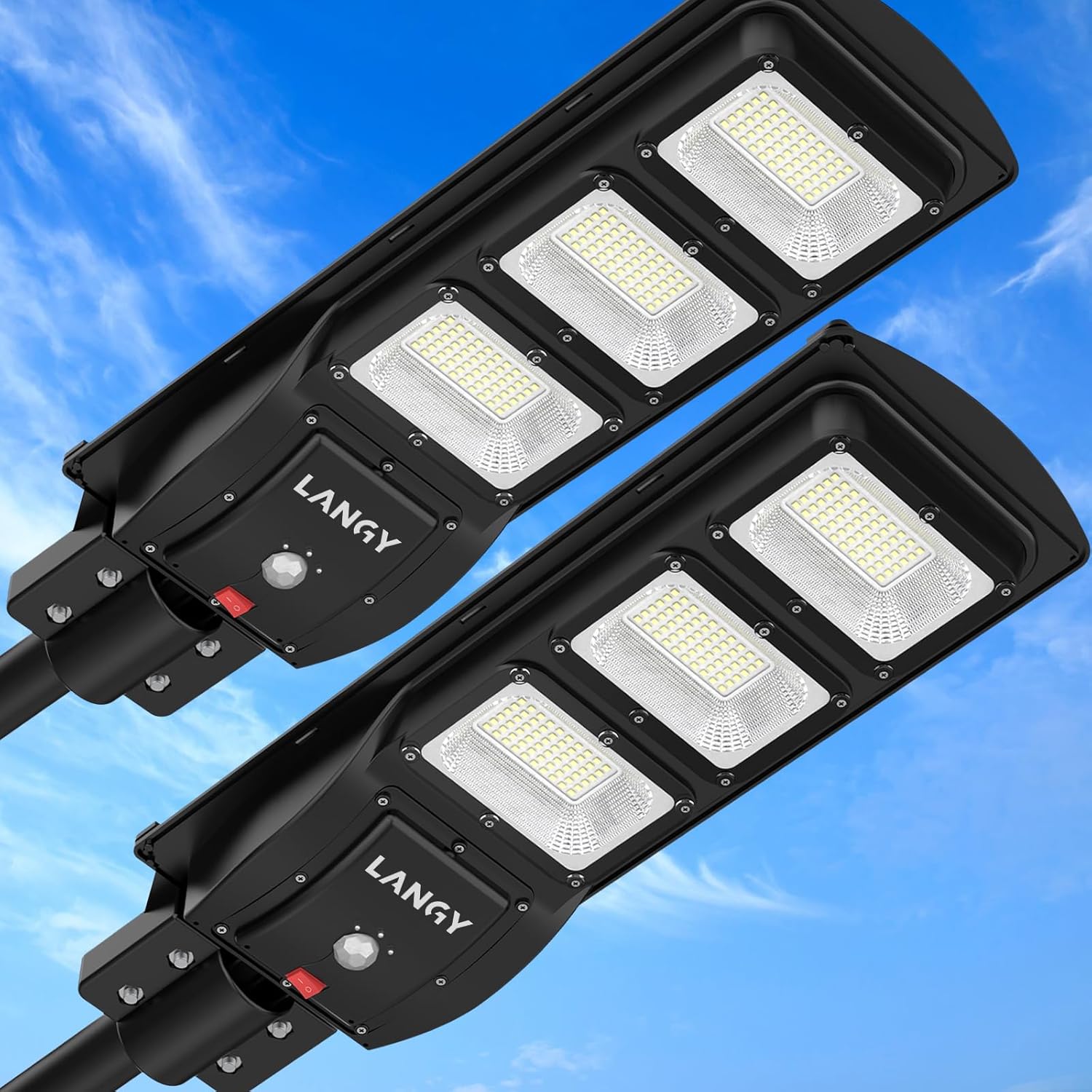 LANGY 2 Pack Solar Street Lights with Remote for Outdoor Use