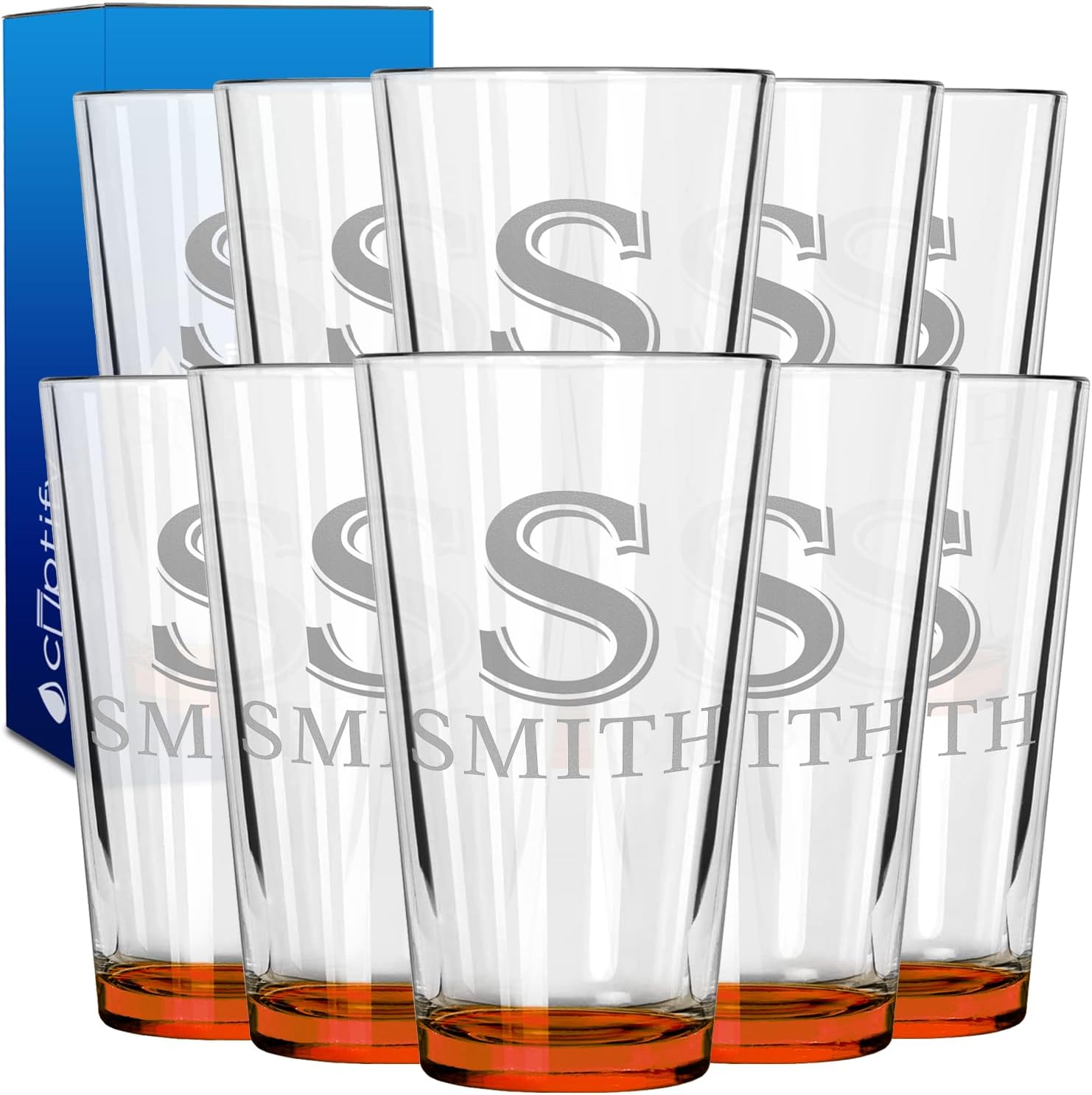 Personalized Beer Glasses Set of 10 Engraved 16oz Pint Glasses