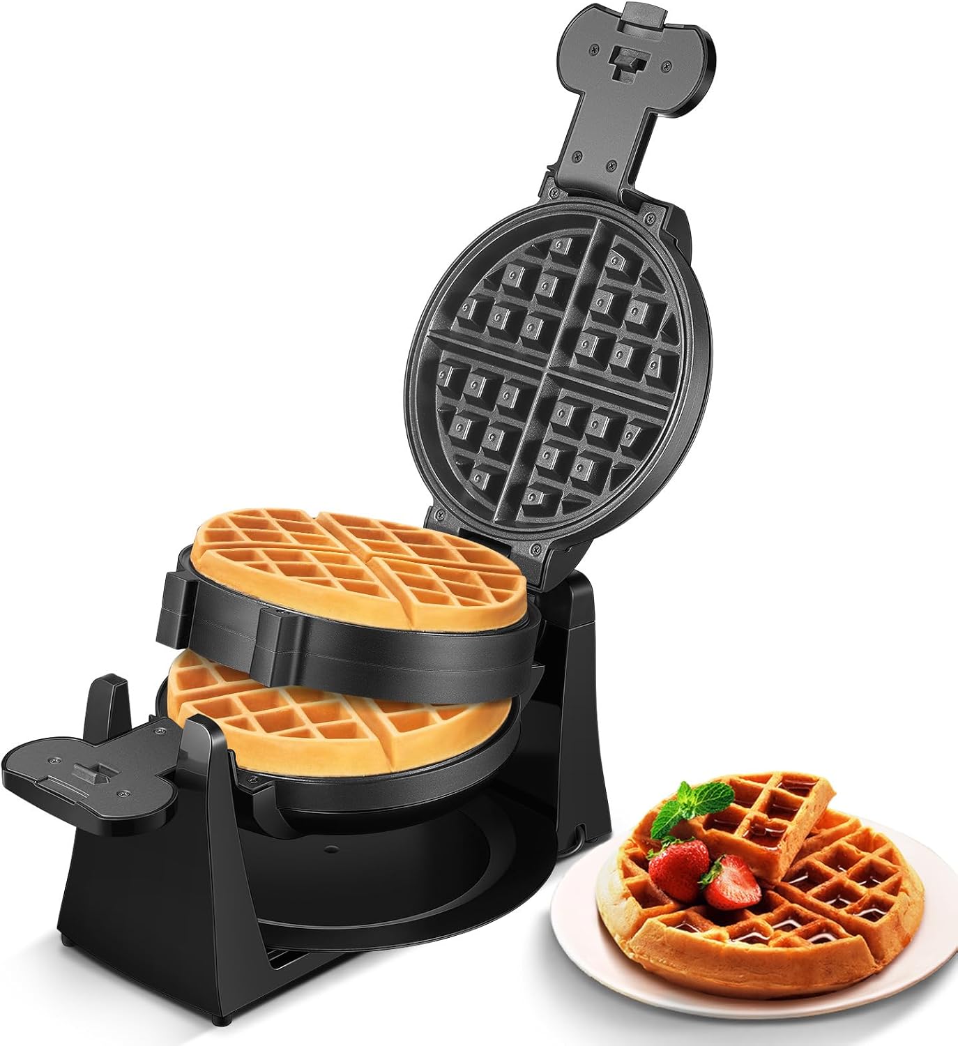 FOHERE Double Belgian Waffle Maker - 8 Slices in 3 Mins