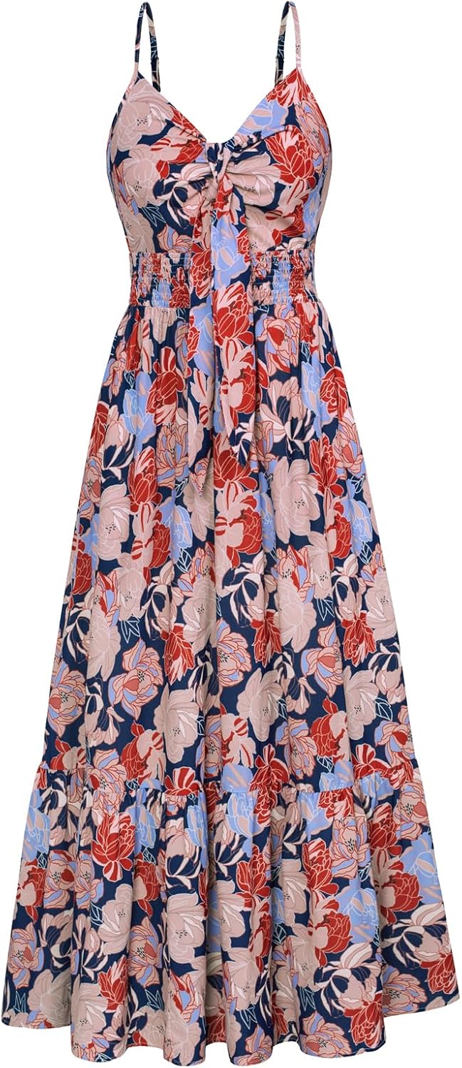 Summer Maxi Dress for Women with Floral Tie Front Design