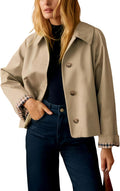 Cropped Trench Coat with Checkered Lining - Oversized Casual Jacket