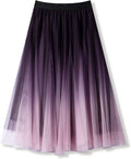 Womens Tulle Skirt Midi High Waist Pleated Mesh A-Line - Flowy Midi