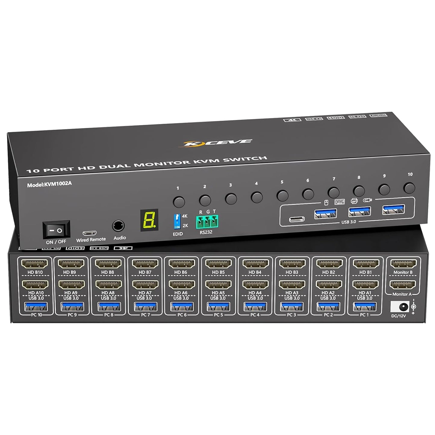 10 Port HDMI KVM Switch for Dual Monitors and 10 Computers