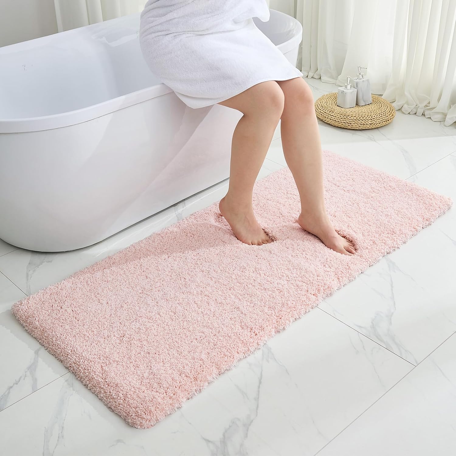 Pink Bathroom Runner Rug 24x59 Non Slip Fluffy Luxury Mat