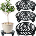 Metal Plant Caddy 3-Pack with 3 PU Wheels - Heavy-Duty Rolling Stands