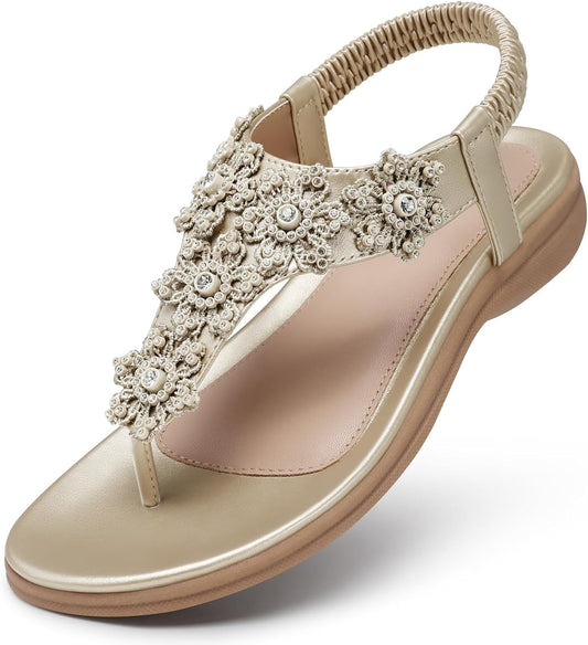 TEMOFON Flower Rhinestone Sandals for Women - Summer Comfort