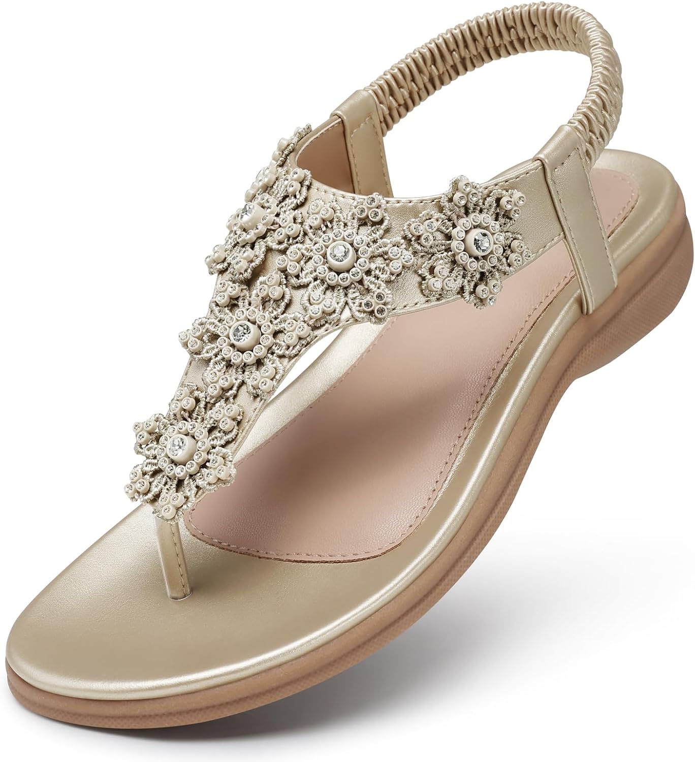 TEMOFON Flower Rhinestone Sandals for Women - Summer Style