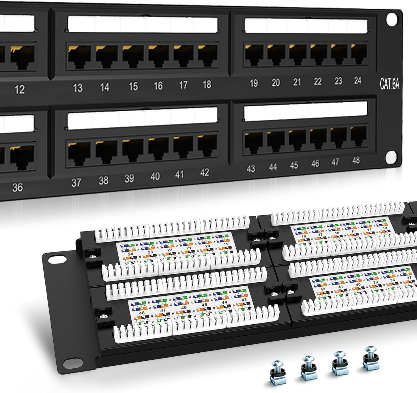 48 Port Cat6A Patch Panel for 10 Gigabit Network Rackmount