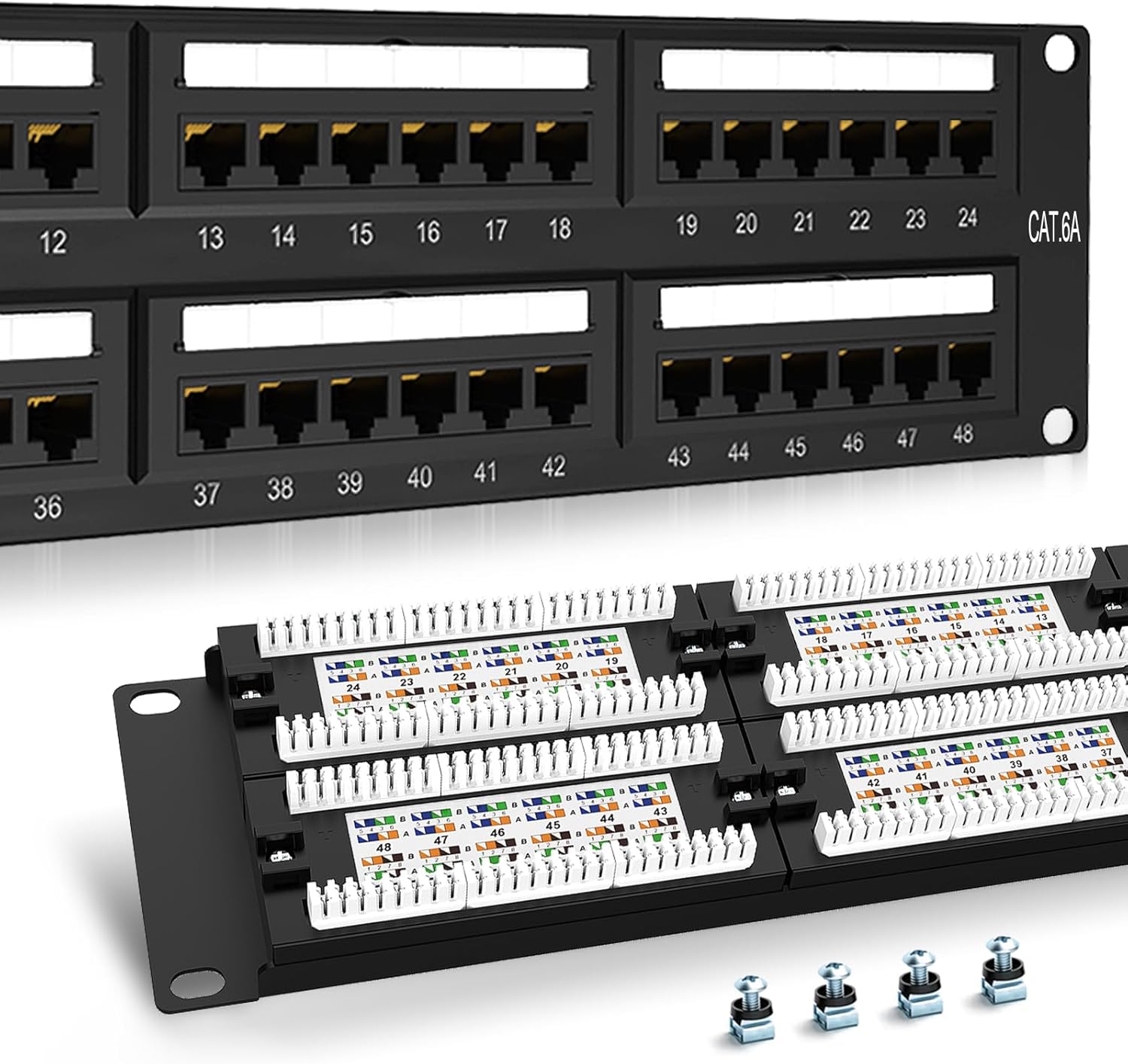 48 Port Cat6A Patch Panel for 10 Gigabit Network Rackmount