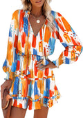 Dokotoo Boho Floral Drawstring V Neck Smocked Mini Dress