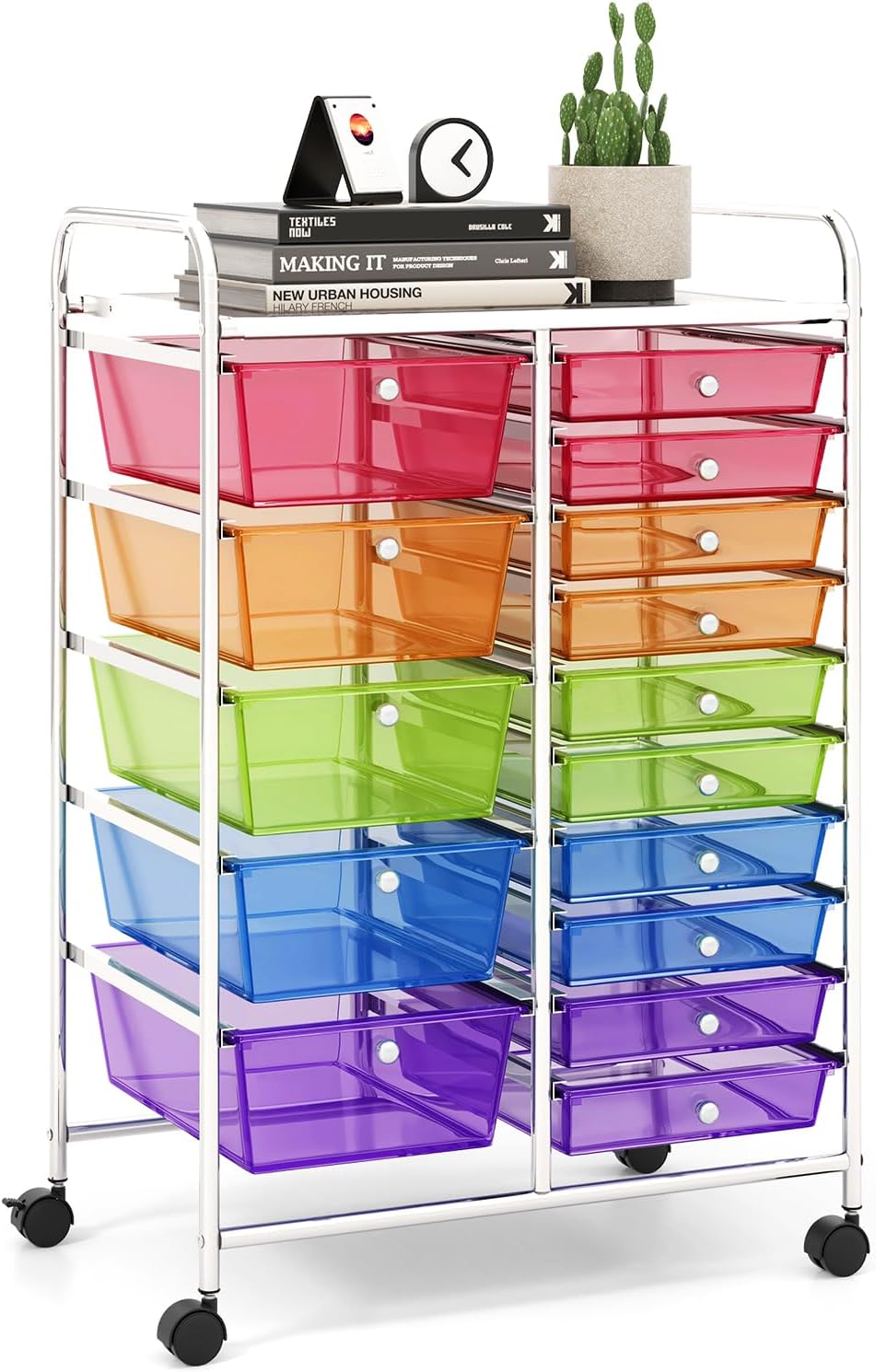 15 Drawer Rolling Storage Cart for Classroom and Home Office