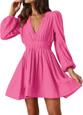 Mini Deep V Sexy Long Sleeve Dress - Flowy A-line Mini for Events Semi