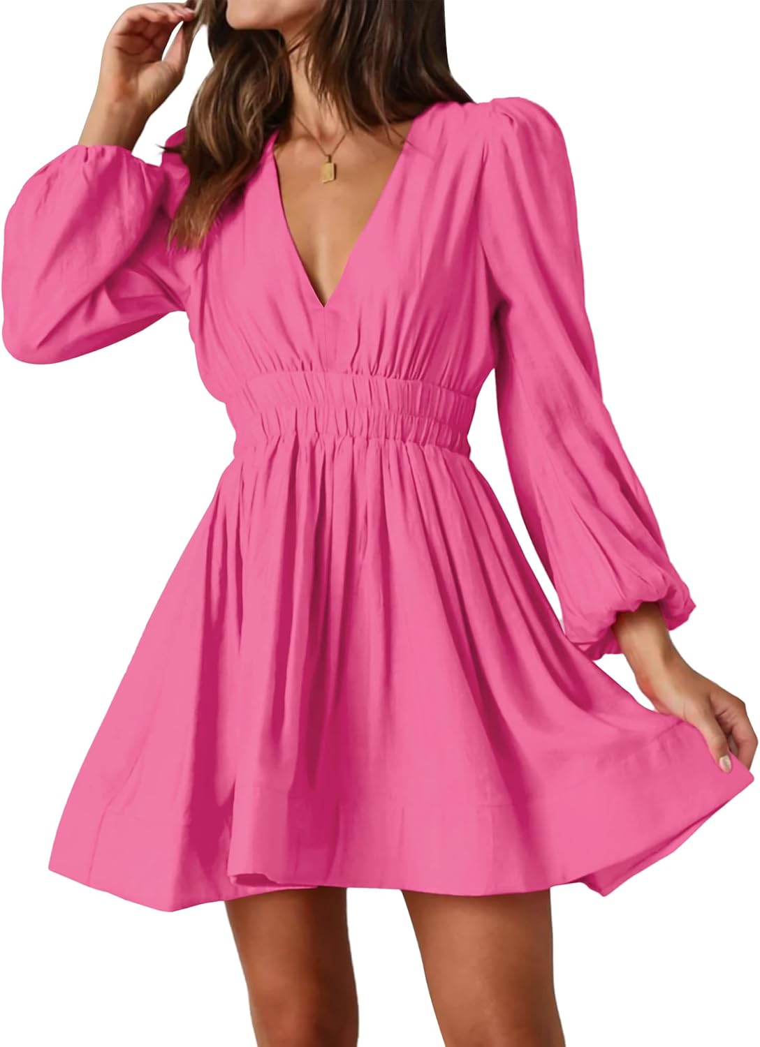 Mini Deep V Sexy Long Sleeve Dress for Women - A-line Style