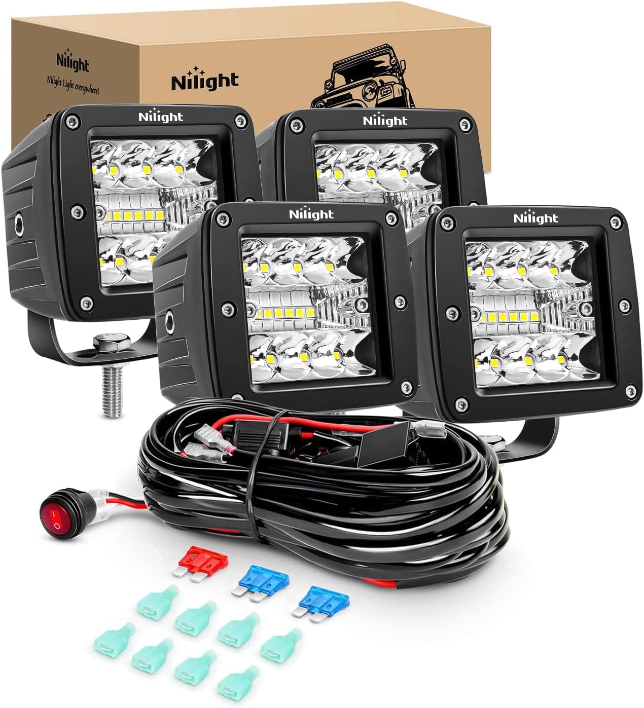 Nilight 4PCS 3Inch LED Pods - Upgraded Spot Flood Combo Lights