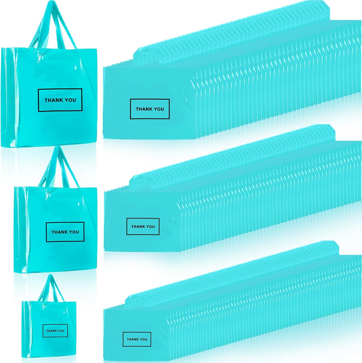 Teling 200 Pcs Thank You Plastic Bags in 3 Sizes for Events