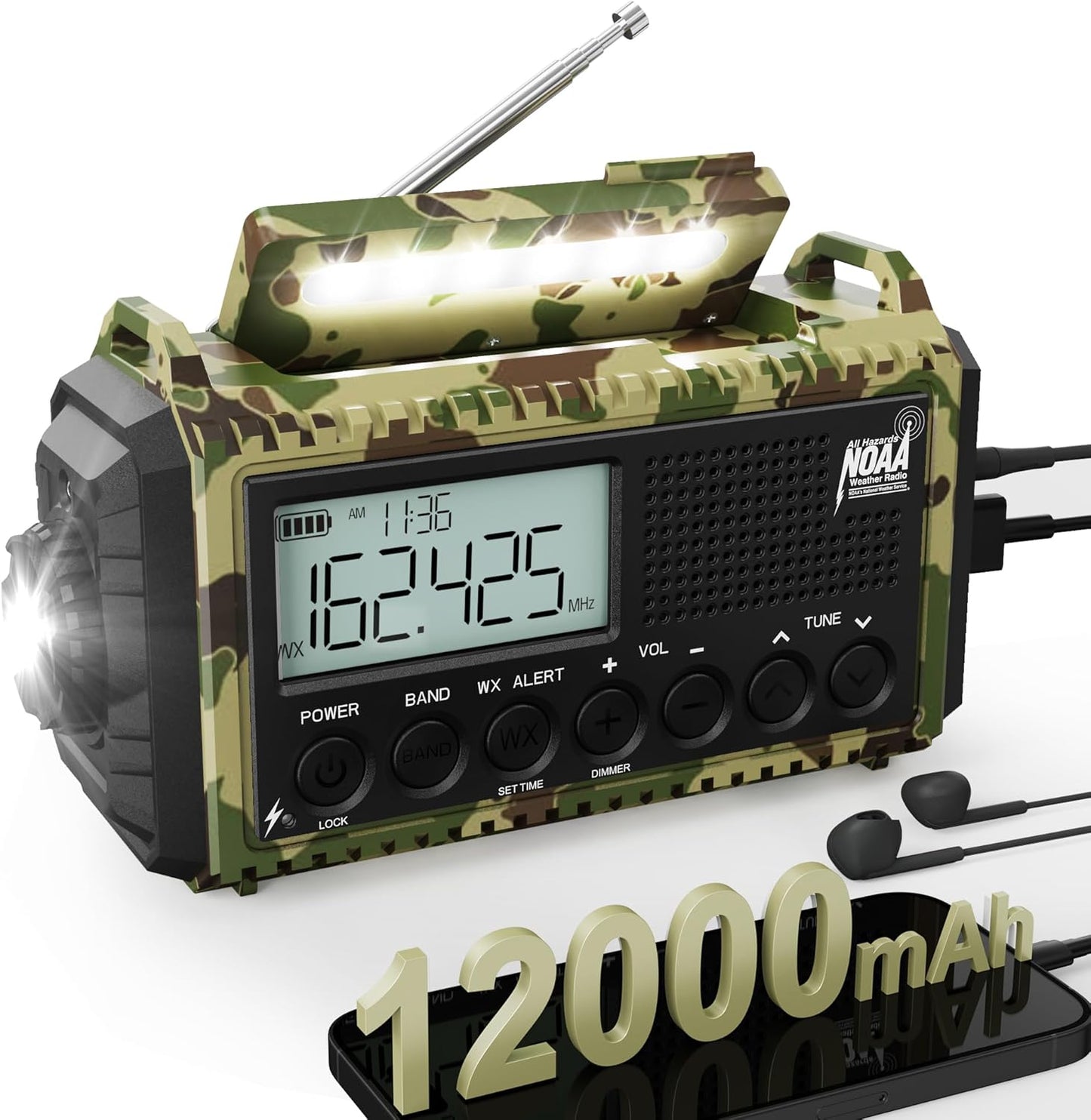 AUTO NOAA Emergency Weather Radio with 12000mAh Battery Power