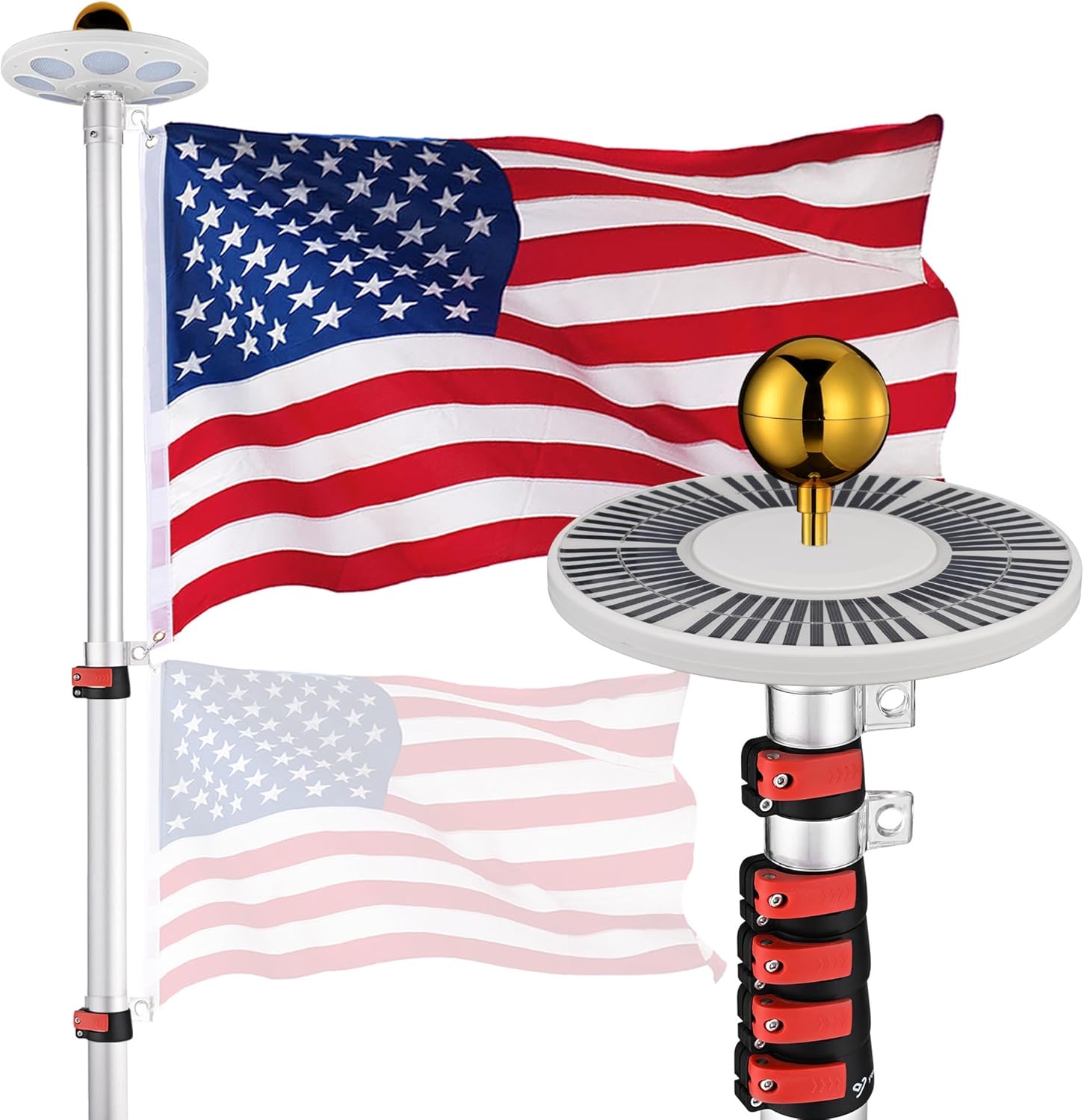 20ft LED Solar Light Telescoping Flag Pole Kit for Outdoors