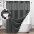 Extra Long No Hook Shower Curtain 71Wx86H - Charcoal Grey Linen Look