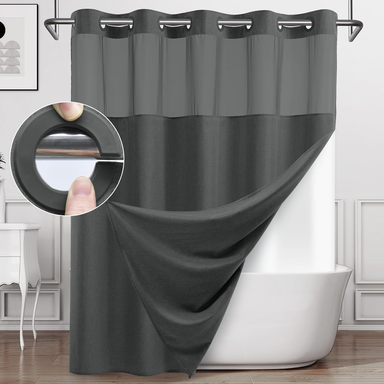 Extra Long No Hook Shower Curtain with Snap in Liner Set