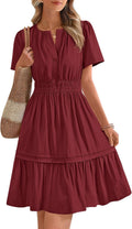 BTFBM Women's Casual V Neck Tiered Mini Dress - Flattering Smocked