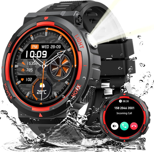 HeraQuen Military Smartwatch: Answer Calls, LED Flashlight, 3ATM Waterproof