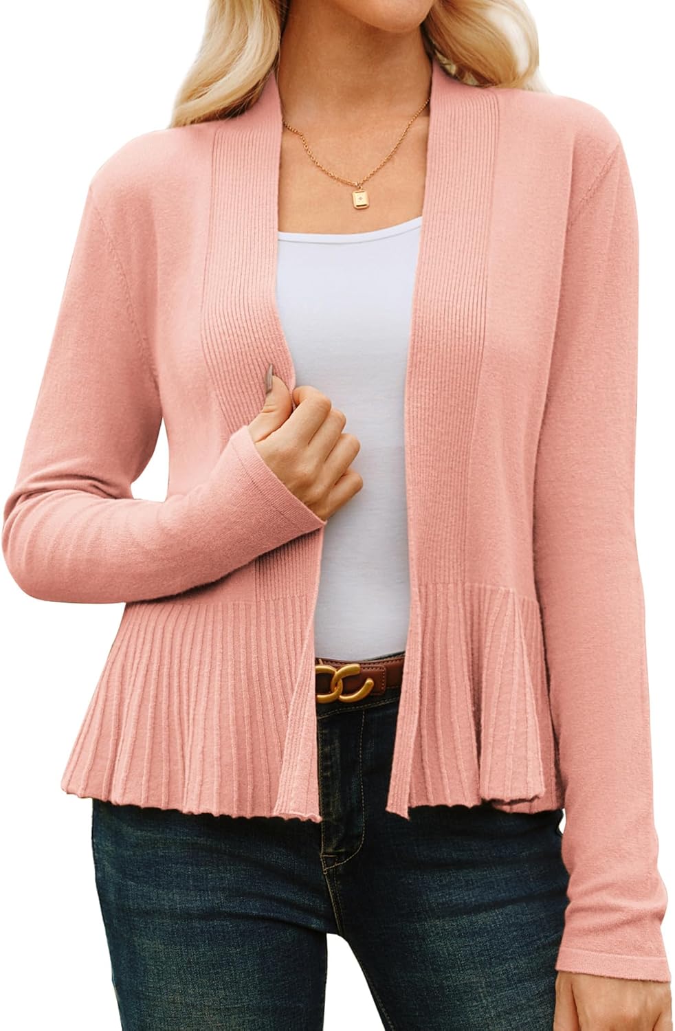 Lightweight Draped Open Front Cropped Cardigan for Women