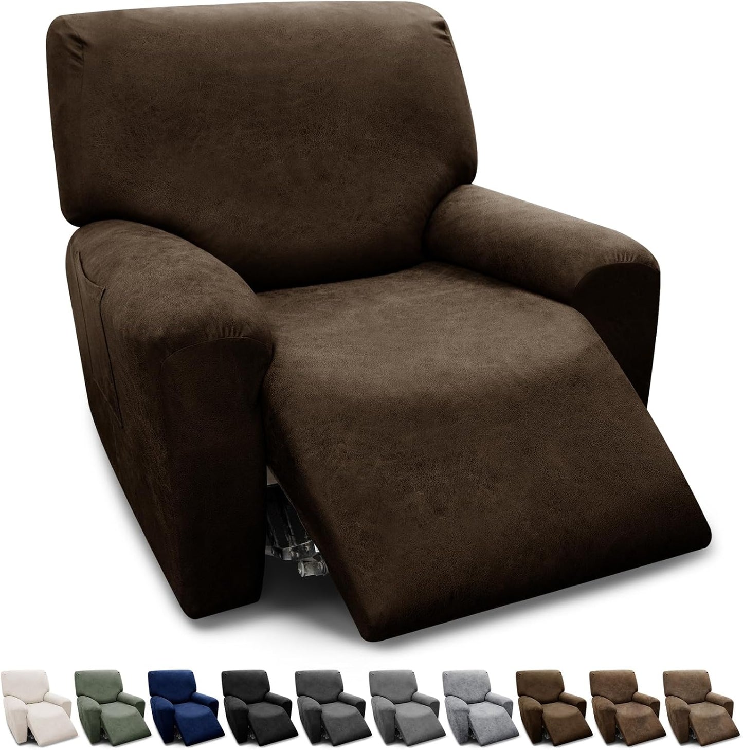 Recliner Chair Covers 4-Piece Set for Leather Look Comfort