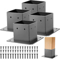 4x4 Post Base 4Pcs Post Brackets (3.5x3.5 in) - Heavy Duty Black