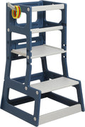 Kids Kitchen Step Stool with Ring Toss in Blue and Light Grey