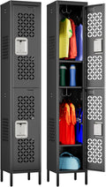2 Doors Metal Locker with Adjustable Shelves and 6 Hooks - Secure