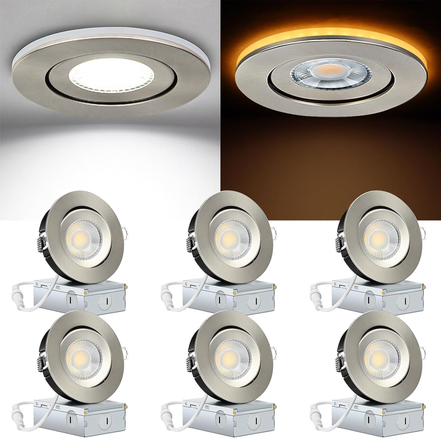 Brushed Nickel 4 Inch Recessed Lights with Night Light Feature